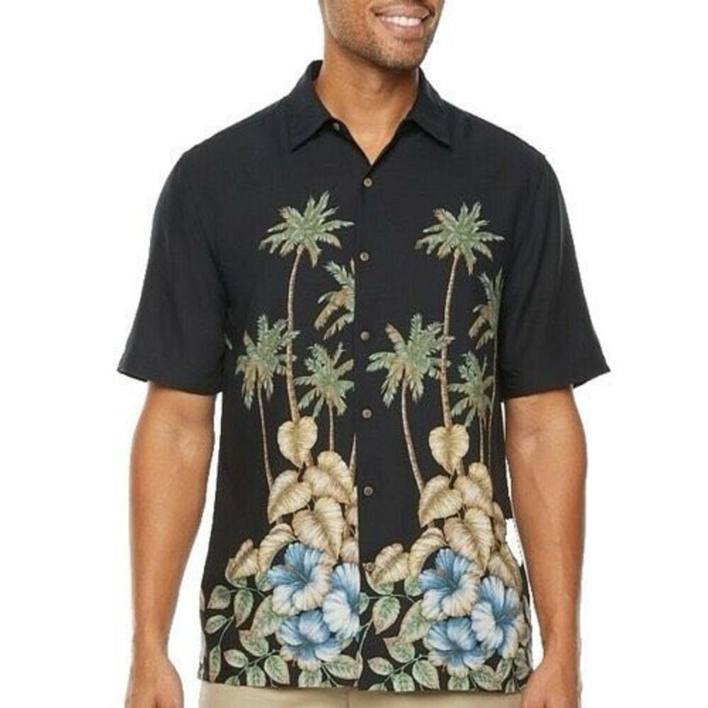 ✨Campia Men’s Black Tropical Collared Natural Stretch Short Sleeve Sz XXL Shirt✨
